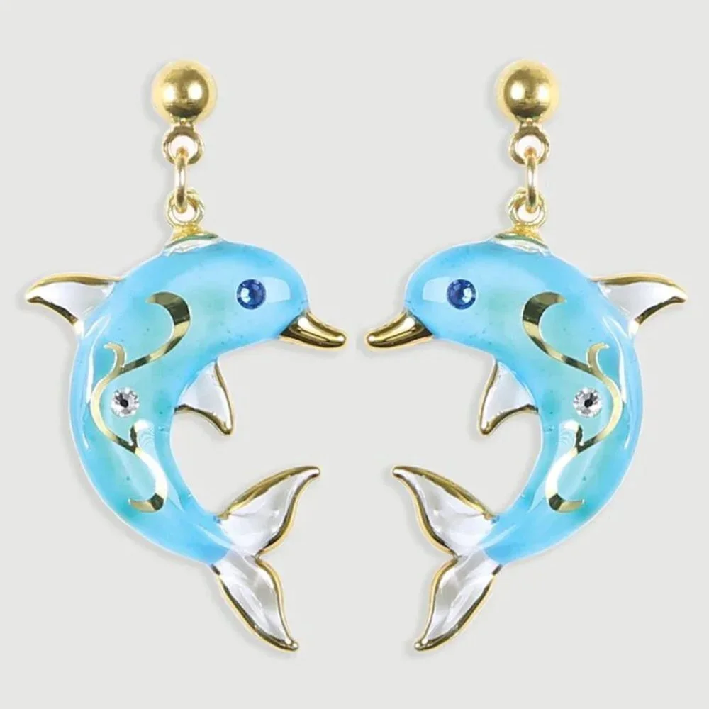 Glass Baron Turquoise Dolphin Earrings in Gift Box - Picture 2 of 2